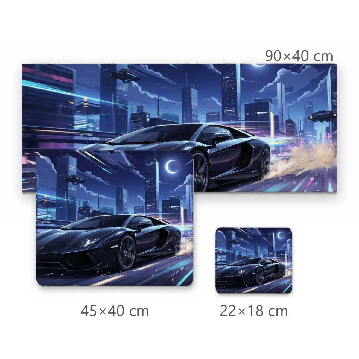 Mousepad Supercarro Preto em Alta Velocidade Estilo Anime e Cidade Noturna