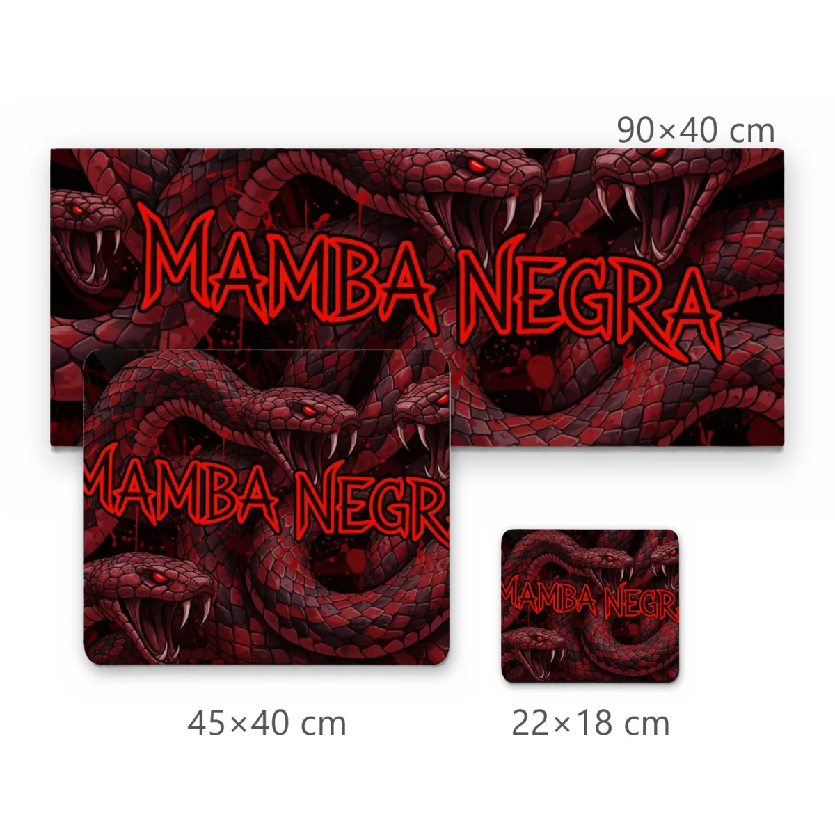 Mousepad Gamer Serpentes Mamba Negra com Escamas Vermelhas e Pretas
