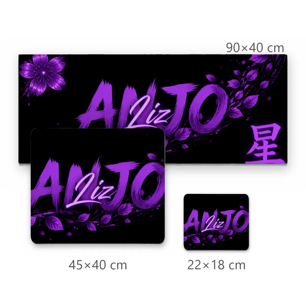 Mousepad Gamer Tipografia ANJO Liz Floral Sakura e Kanji Roxo
