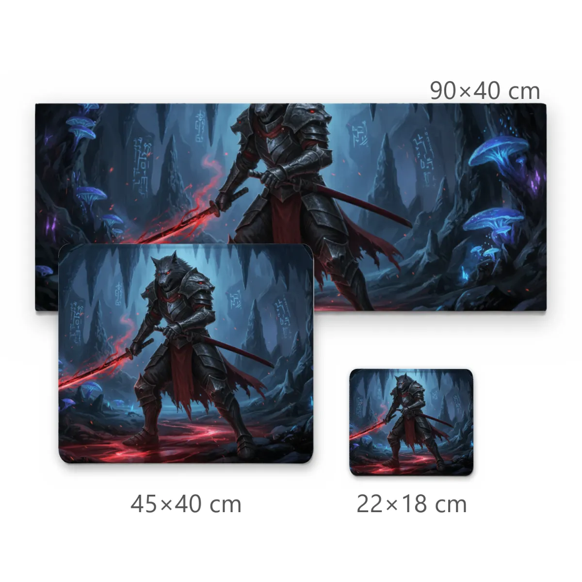 Mousepad Guerreiro Lobo com Katana de Sangue em Caverna Sombria