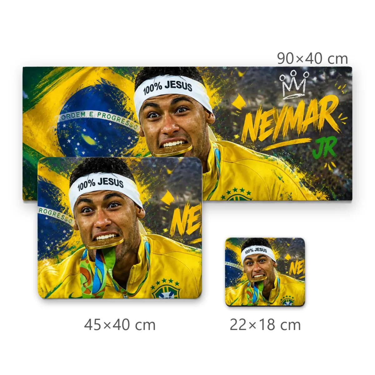 Mousepad Gamer Neymar Jr com Medalha de Ouro e Bandeira do Brasil