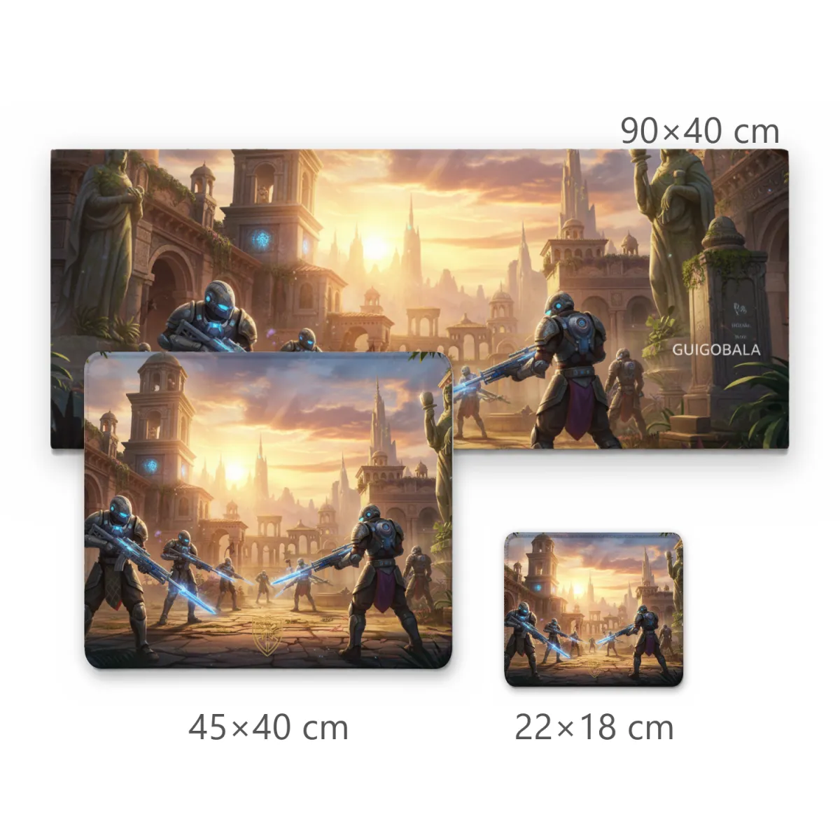Mousepad Gamer Cidade Antiga com Guerreiros Futuristas e Luz do Entardecer