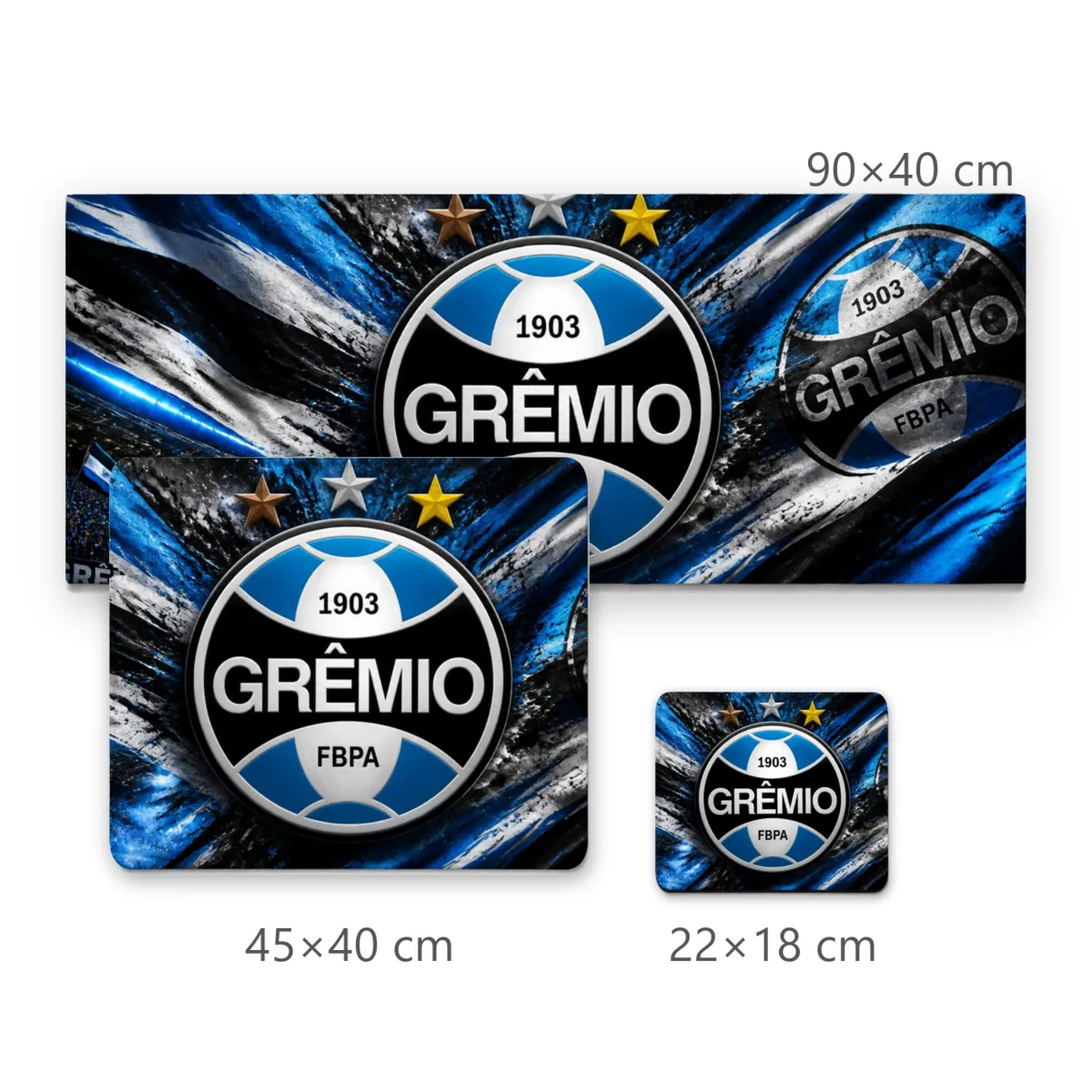 Mousepad Grêmio com Escudo Central e Bandeira Tricolor Ondulada