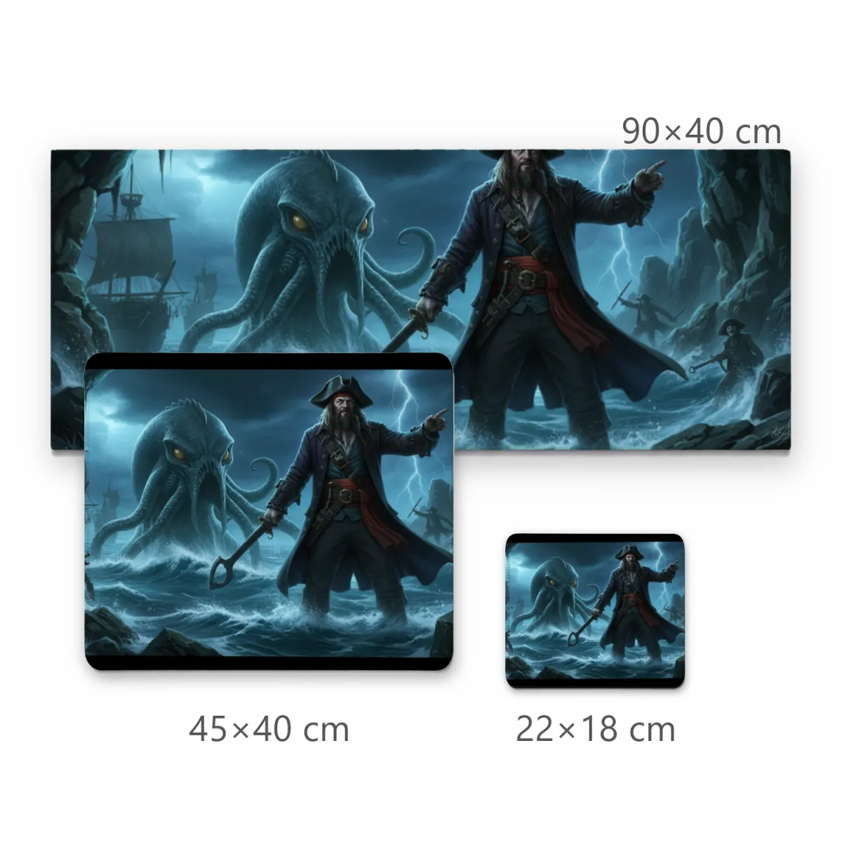 Mousepad Capitão Pirata e Kraken em Mar Noturno Tempestuoso