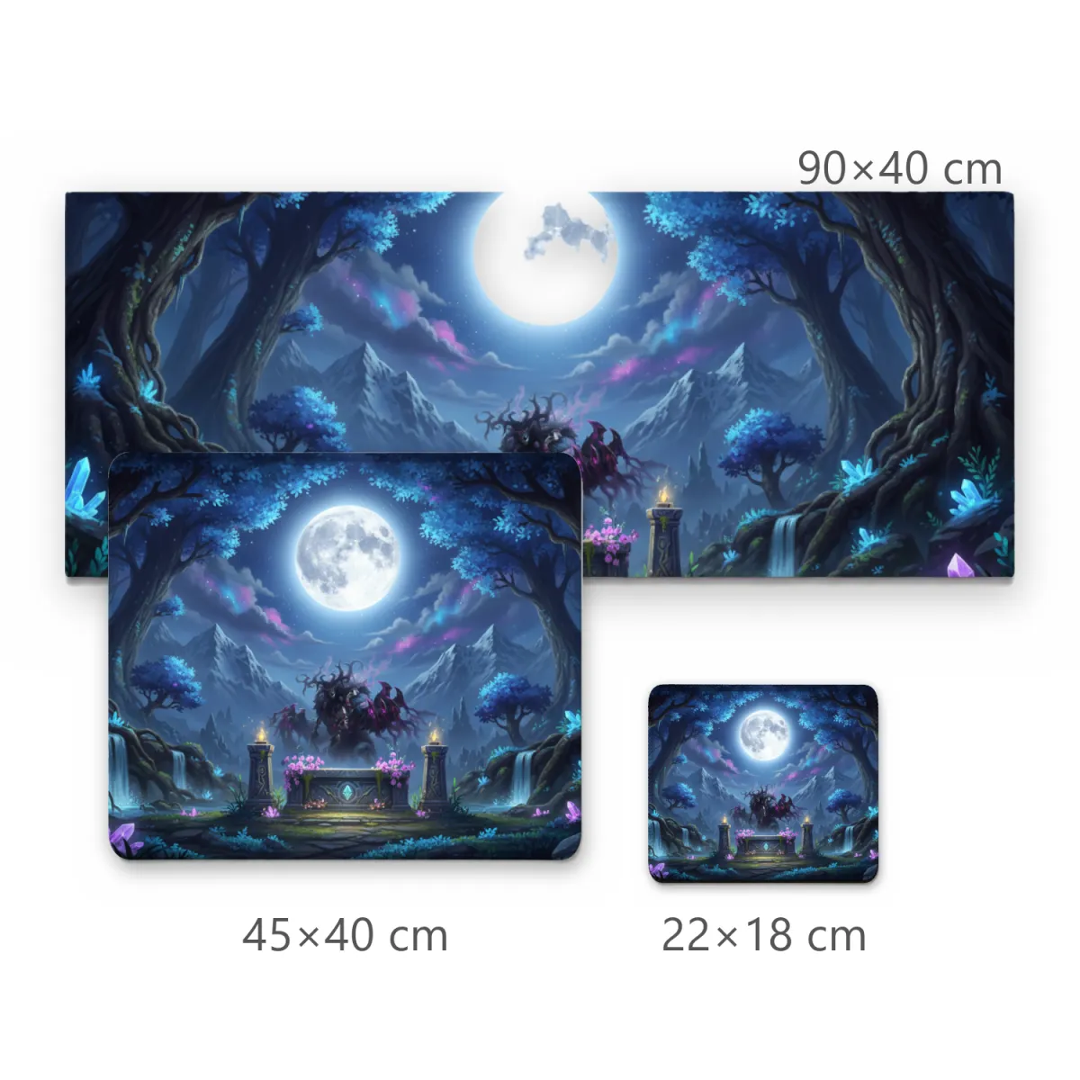 Mousepad Floresta Mágica Noturna com Lua Cheia e Altar Místico