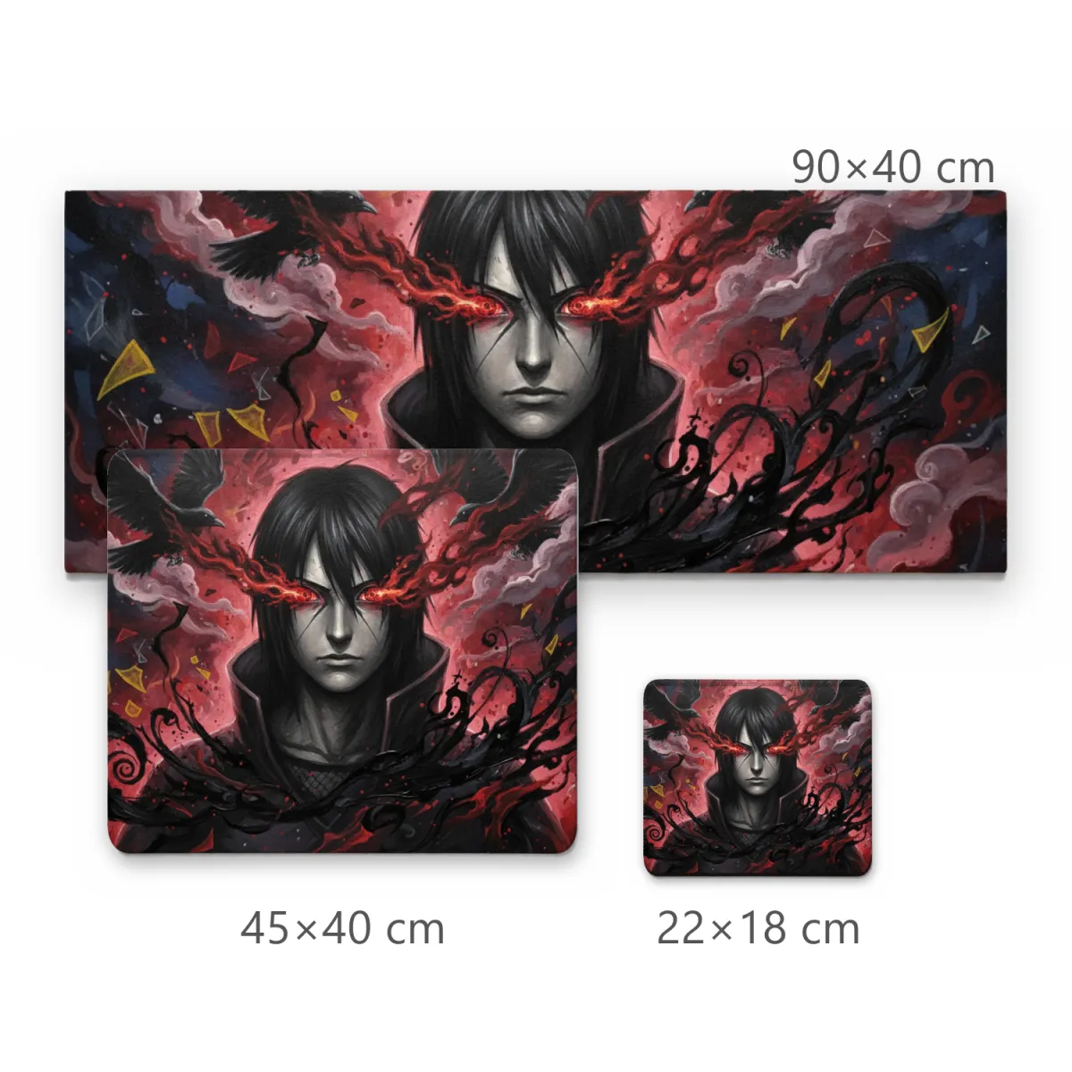 Mousepad Gamer Ninja Sombrio com Corvos e Chamas Vermelhas nos Olhos