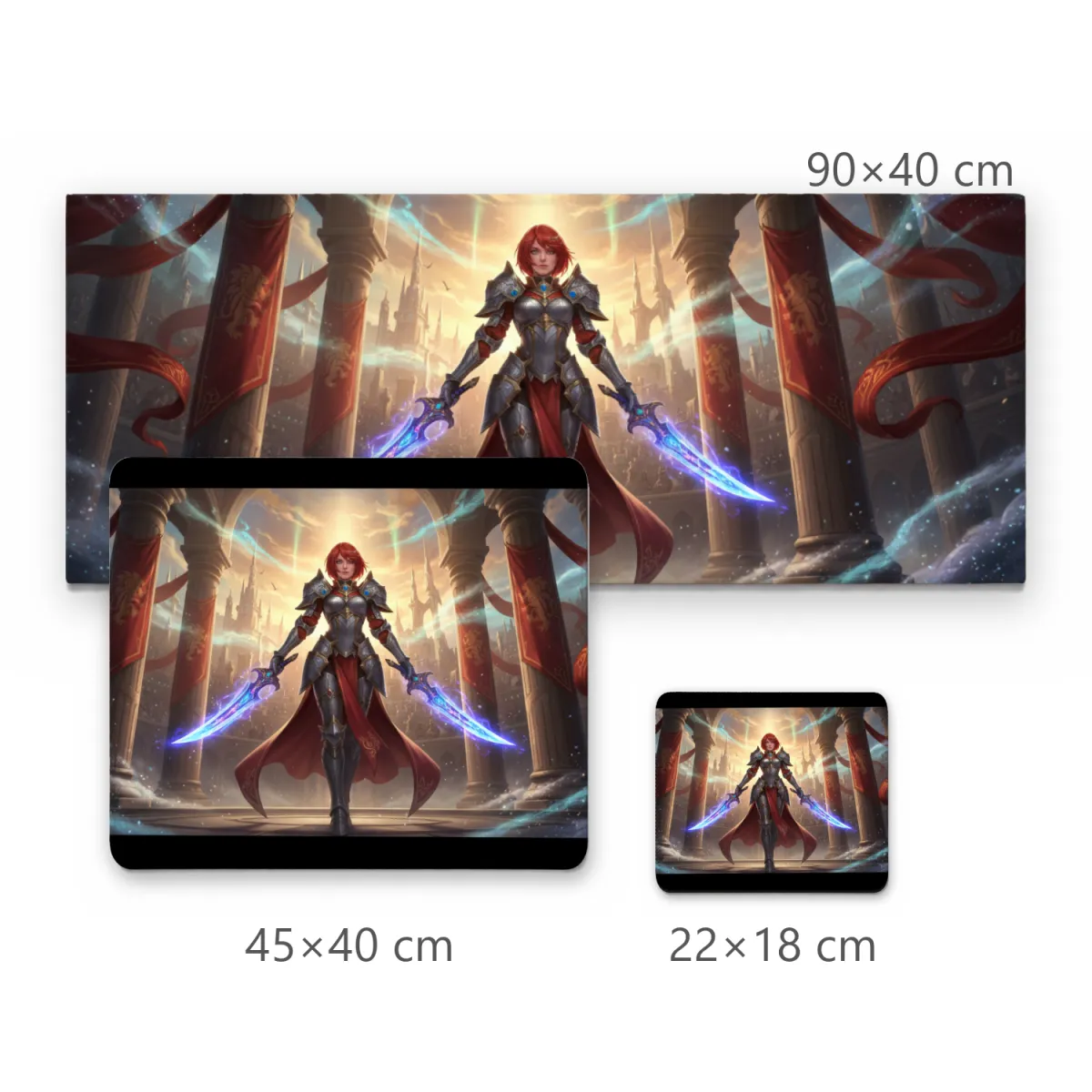 Mousepad Gamer Guerreira com Lâminas Iluminadas e Armadura