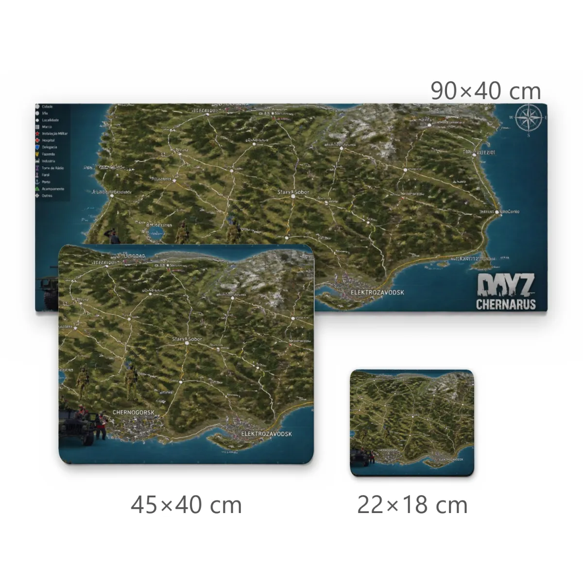 Mousepad Gamer Mapa Chernarus DayZ com Legenda e Detalhes Topográficos