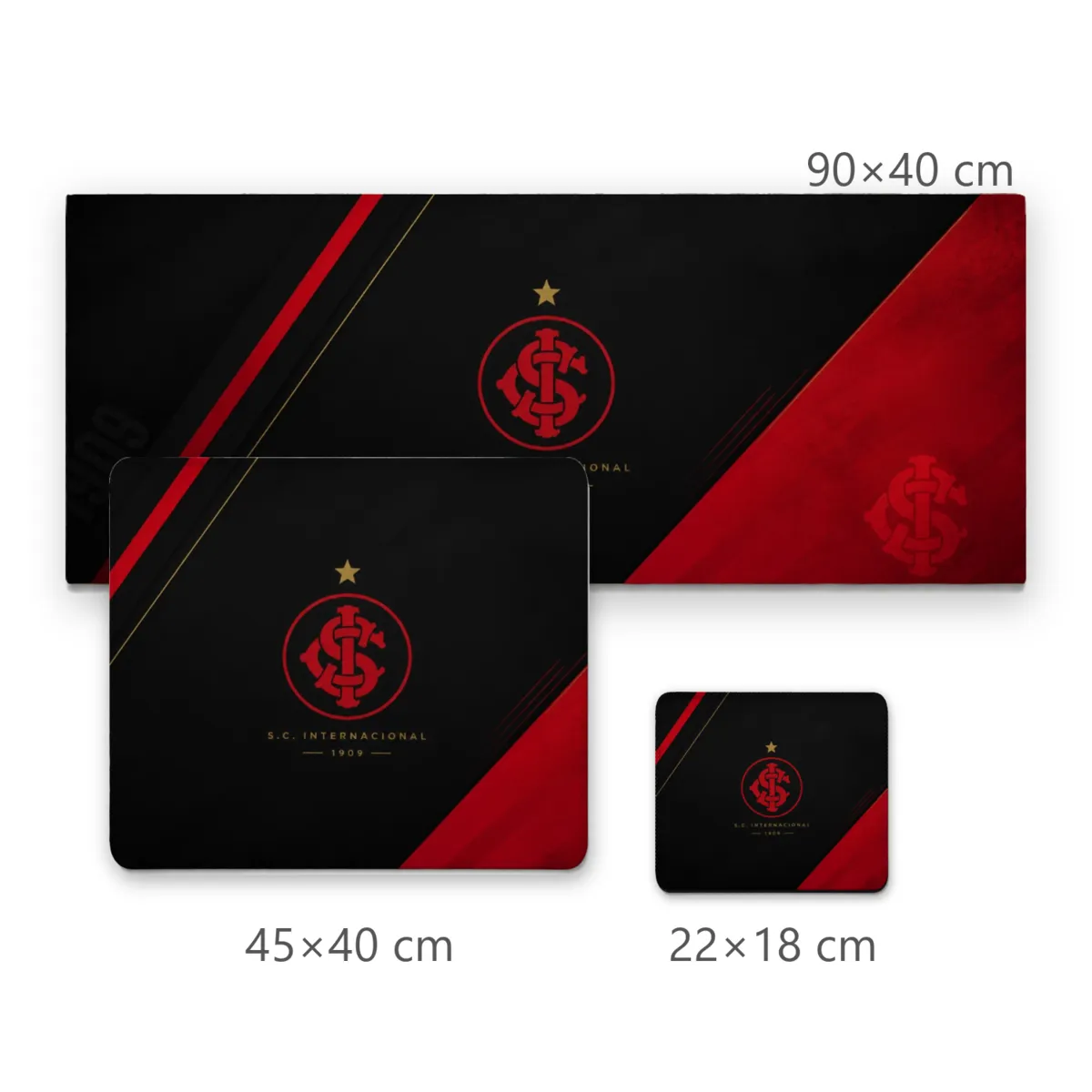 Mousepad Internacional Minimalista Preto e Vermelho com Detalhes Dourados