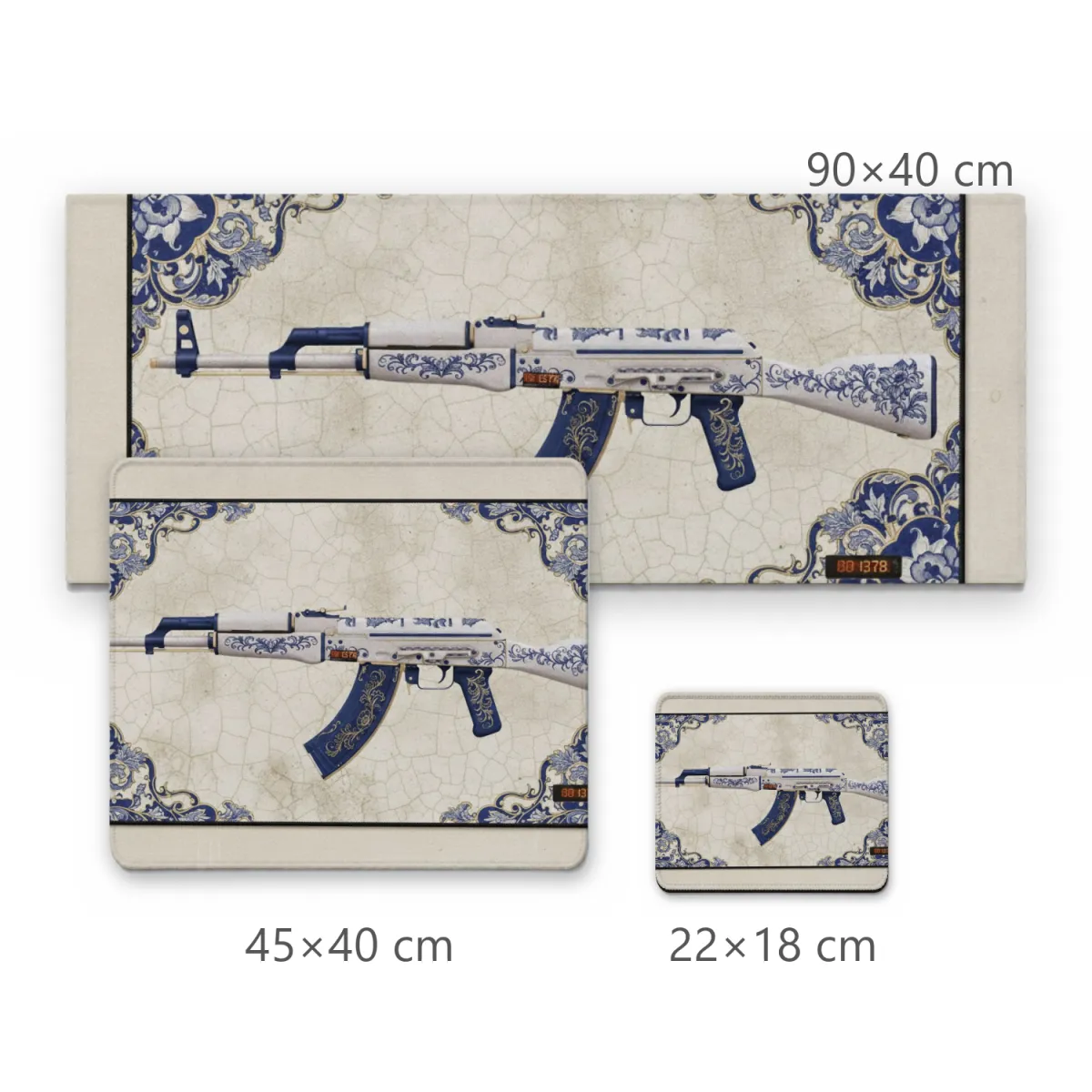 Mousepad Gamer AK-47 Herança em Porcelana Azul e Branca Floral