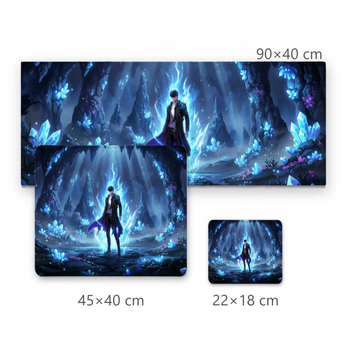 Mousepad Gamer Sung Jinwoo com Aura Azul em Caverna de Cristais