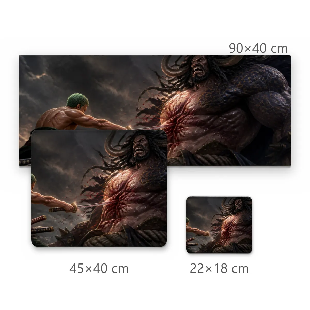 Mousepad Gamer Zoro Atingindo Kaido no Peito Arte Realista Épica
