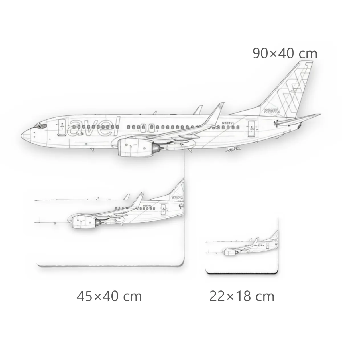 Mousepad Desenho Técnico Avião Comercial Traço Preto e Branco