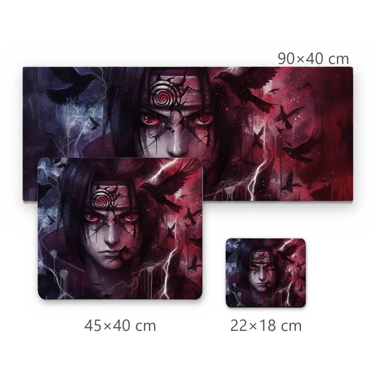 Mousepad Gamer Itachi Uchiha Iluminação Contrastante e Corvos em Arte Abstrata