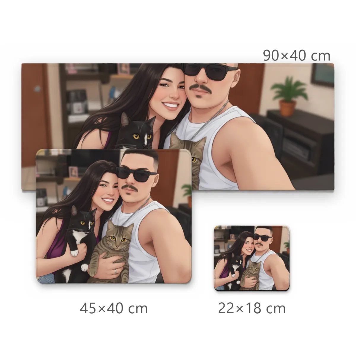 Mousepad Casal com Gatos Estilo Anime em Formato Selfie