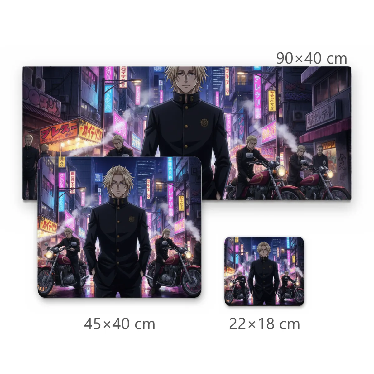 Mousepad Tokyo Revengers Mikey com Gangue de Motocicletas e Cidade Noturna Iluminada por Neon