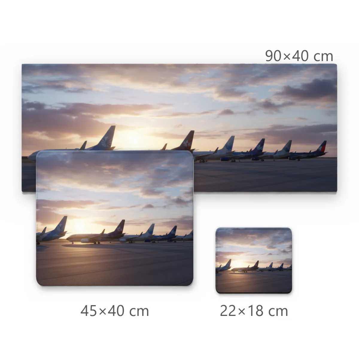 Mousepad Família de Aviões na Pista ao Pôr do Sol Estilo Realista