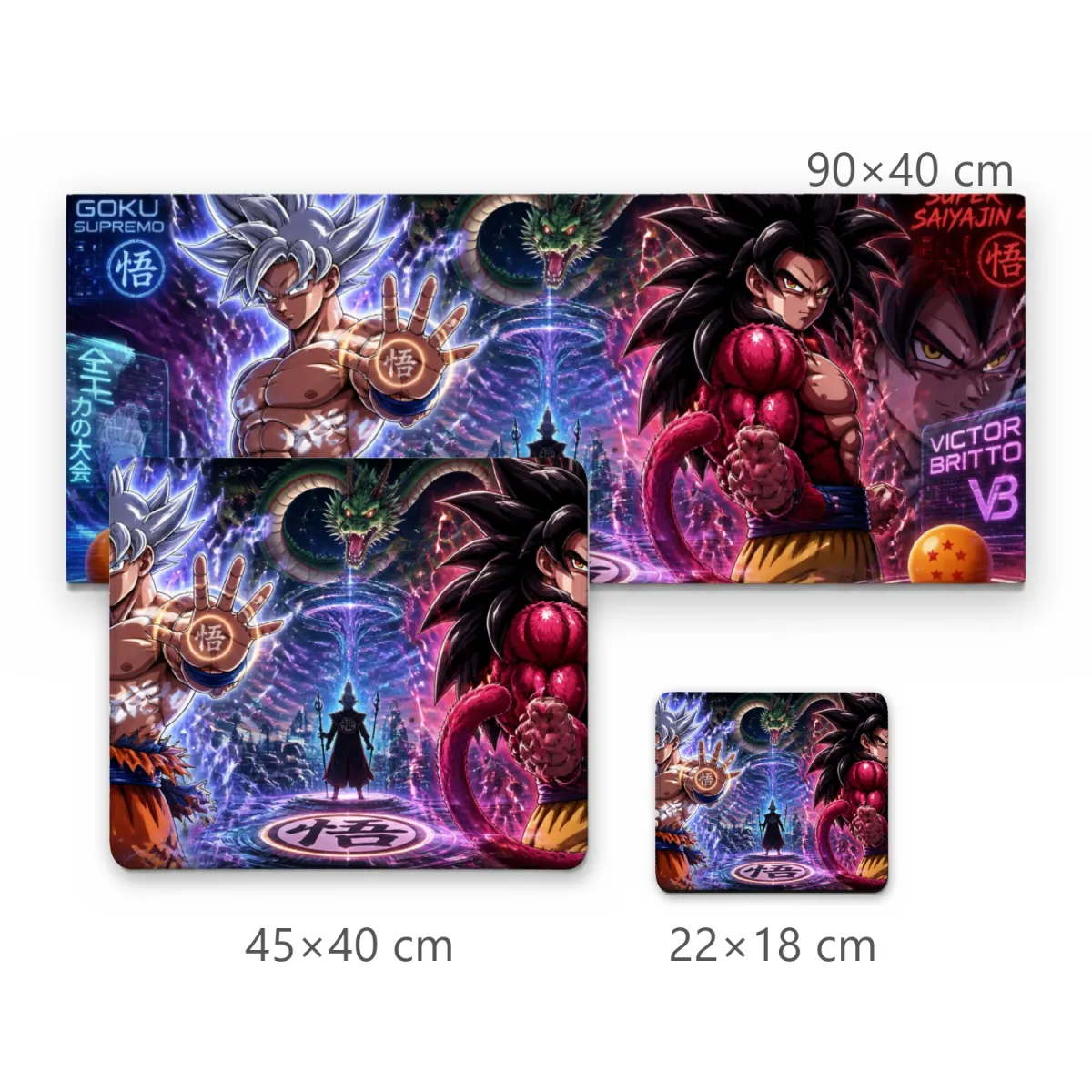 Mousepad Gamer Anime Goku Instinto Superior e Super Saiyajin 4 Futurista