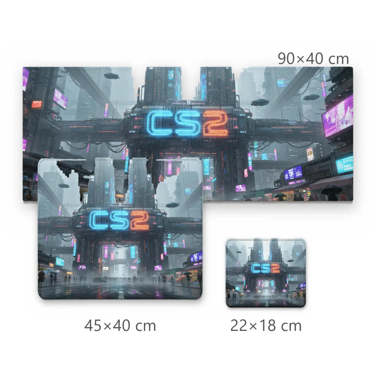 Mousepad Gamer Cidade Futurista Cyberpunk com Letreiro Neon CS2