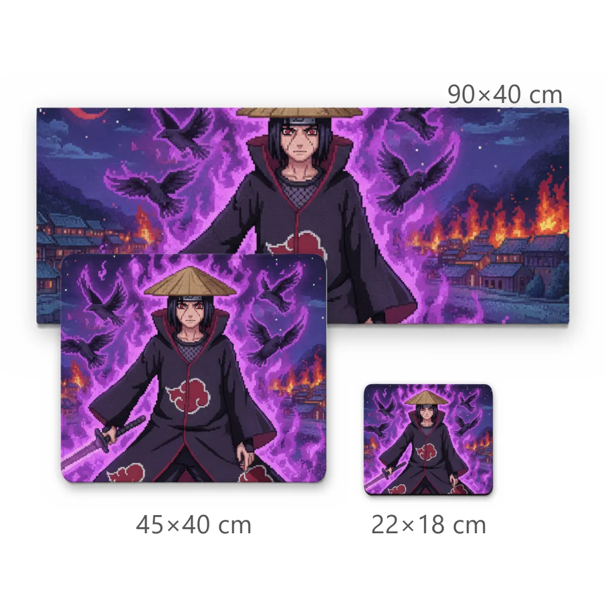 Mousepad Gamer Ninja Renegado com Aura Roxa e Corvos em Pixel Art