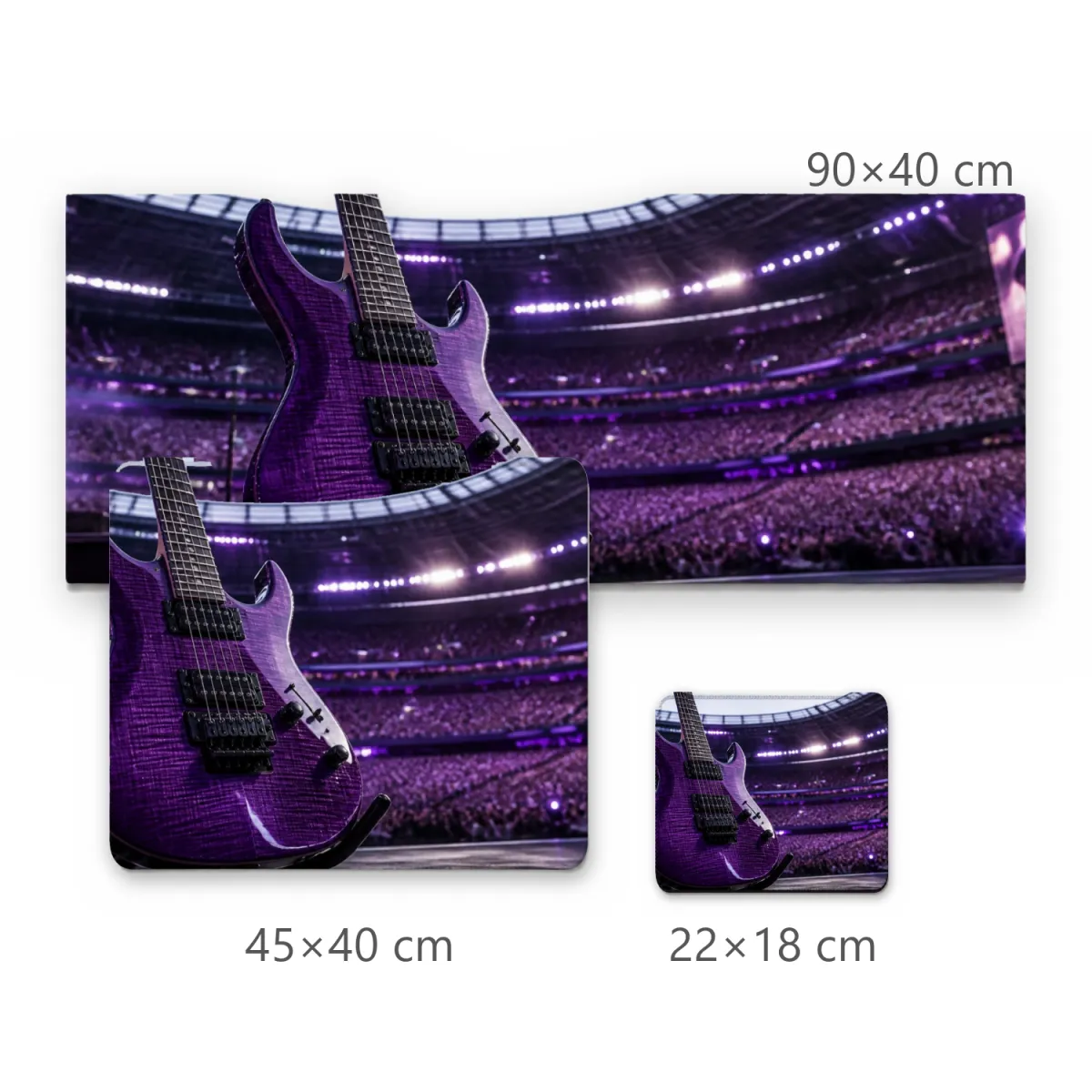 Mousepad Guitarra Roxa no Palco em Estádio Iluminado