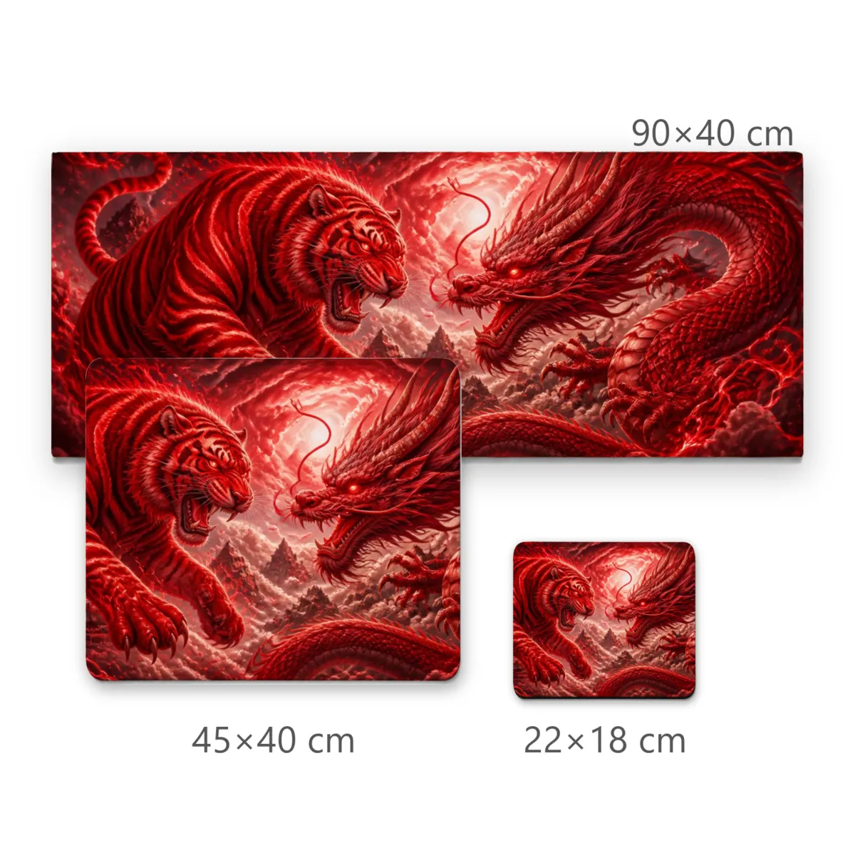 Mousepad Tigre e Dragão Oriental em Chamas Vermelhas Arte Épica