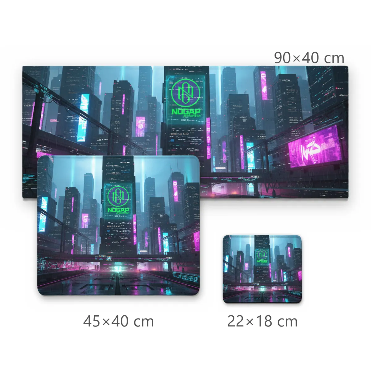 Mousepad Gamer Cidade Futurista Cyberpunk com Prédios e Letreiro Neon