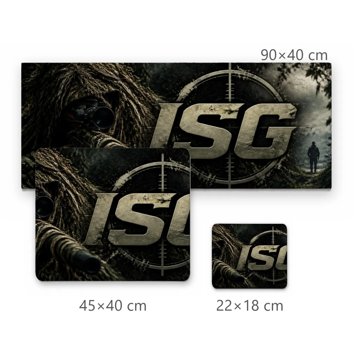 Mousepad Gamer Sniper em Traje Ghillie Camuflado com Mira Tática e Logo ISG