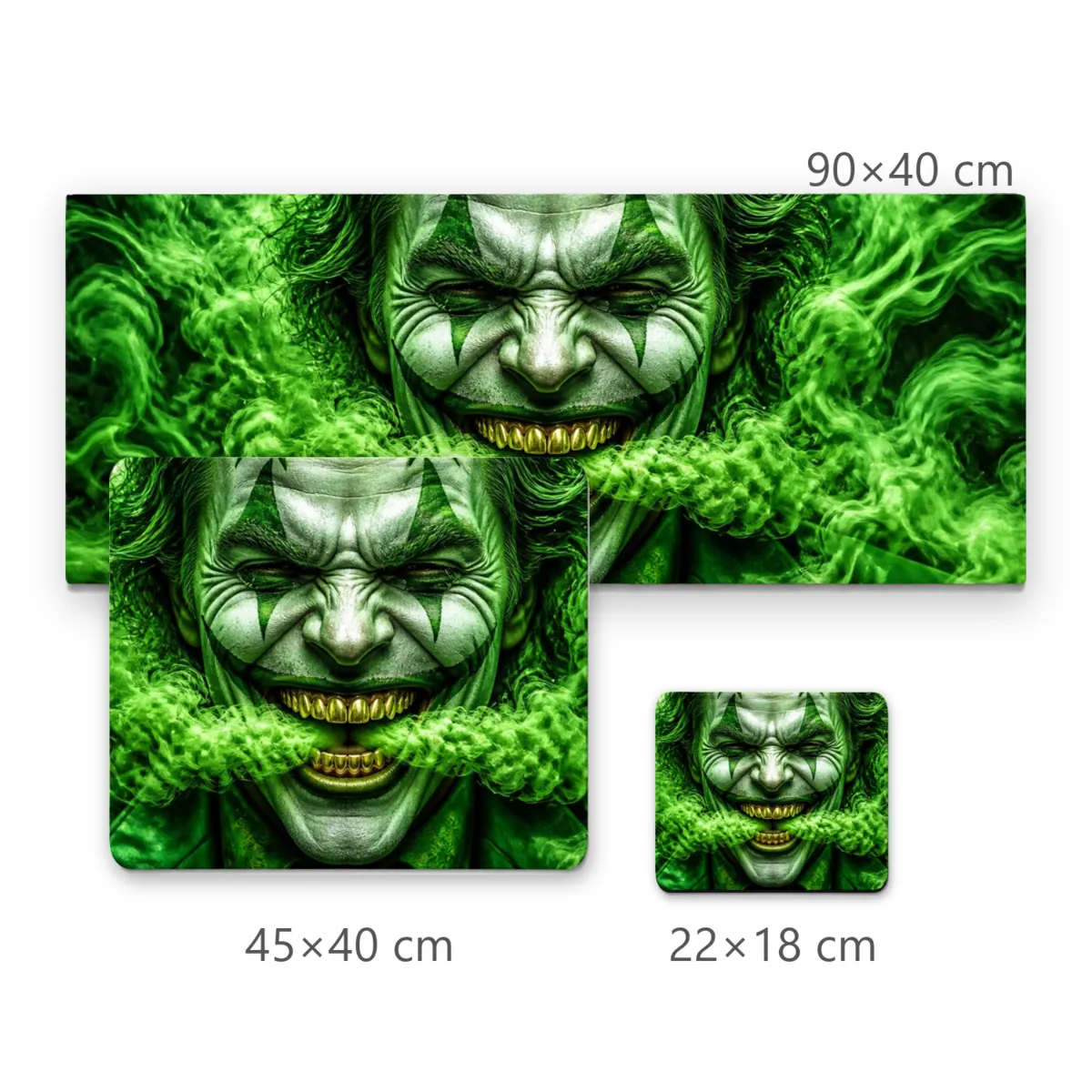 Mousepad Gamer Palhaço Sinistro com Dentes Dourados e Fumaça Verde