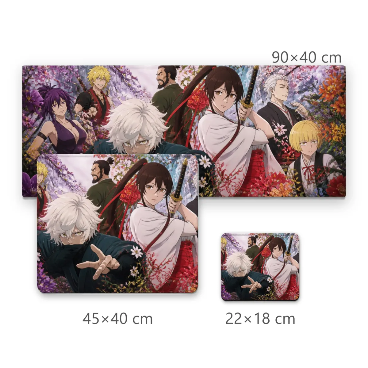 Mousepad Personagens de Anime com Flores Exóticas e Espadachins