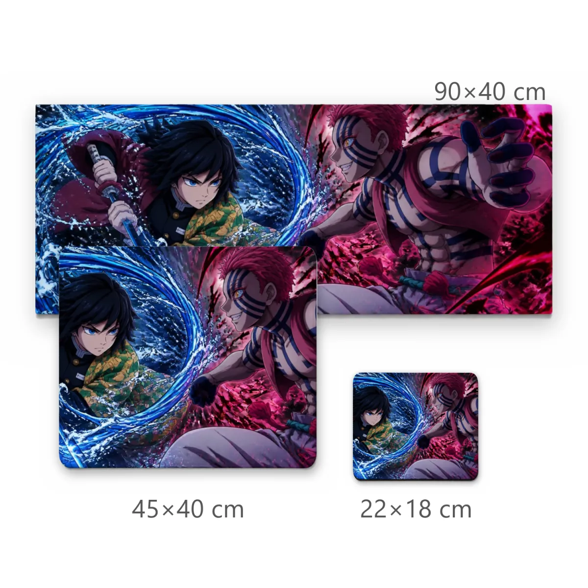 Mousepad Gamer Giyu Tomioka vs Akaza em Batalha Efeitos de Água e Chamas