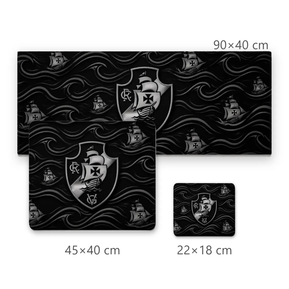 Mousepad Vasco da Gama com Escudo Central e Caravelas em Ondas Monocromáticas