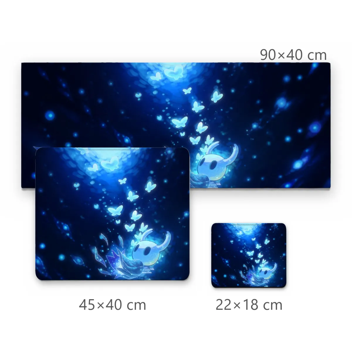 Mousepad Gamer Cavaleiro com Borboletas Brilhantes e Fundo Azul Noturno