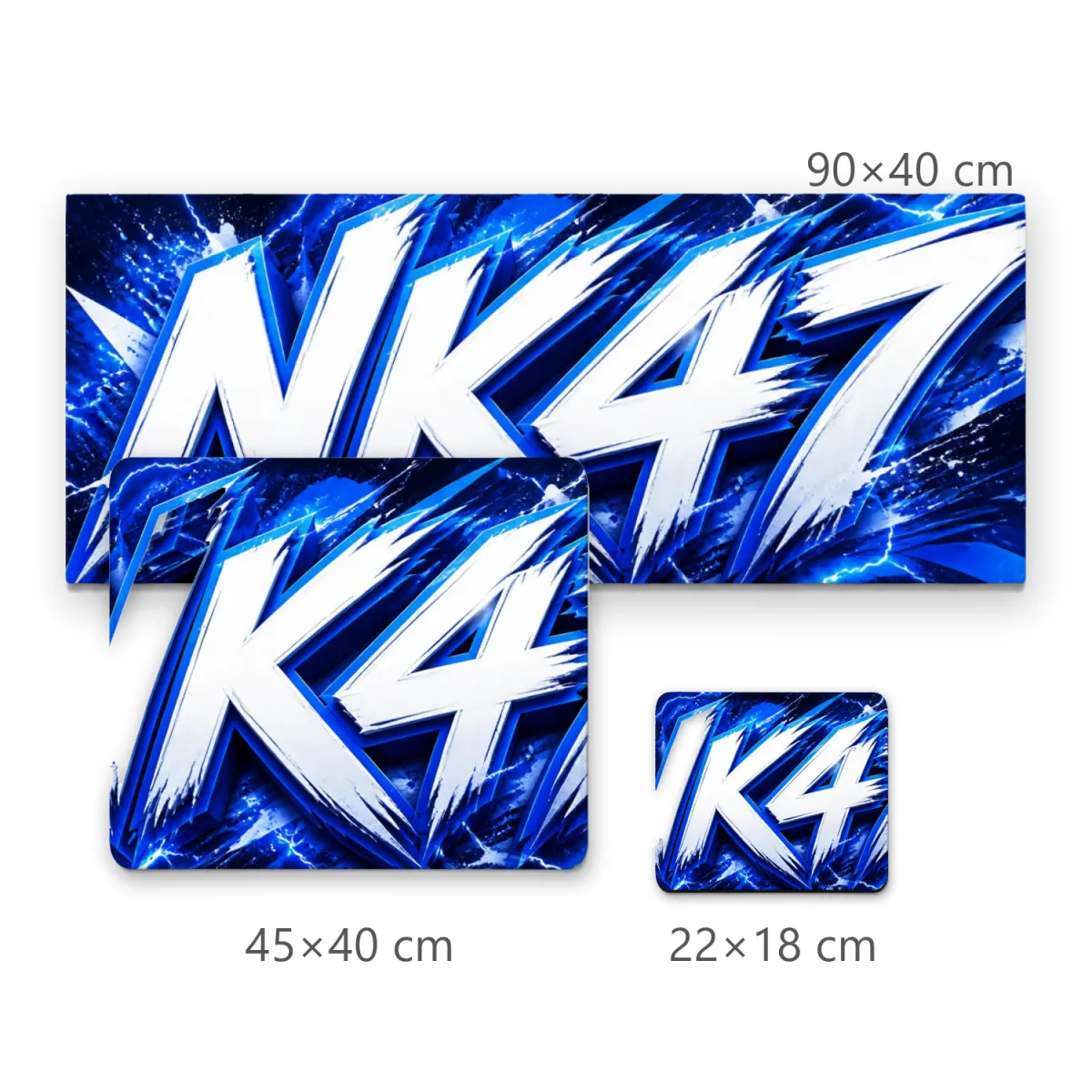 Mousepad Gamer NK47 Tipografia Dinâmica com Efeitos de Raios em Azul e Branco