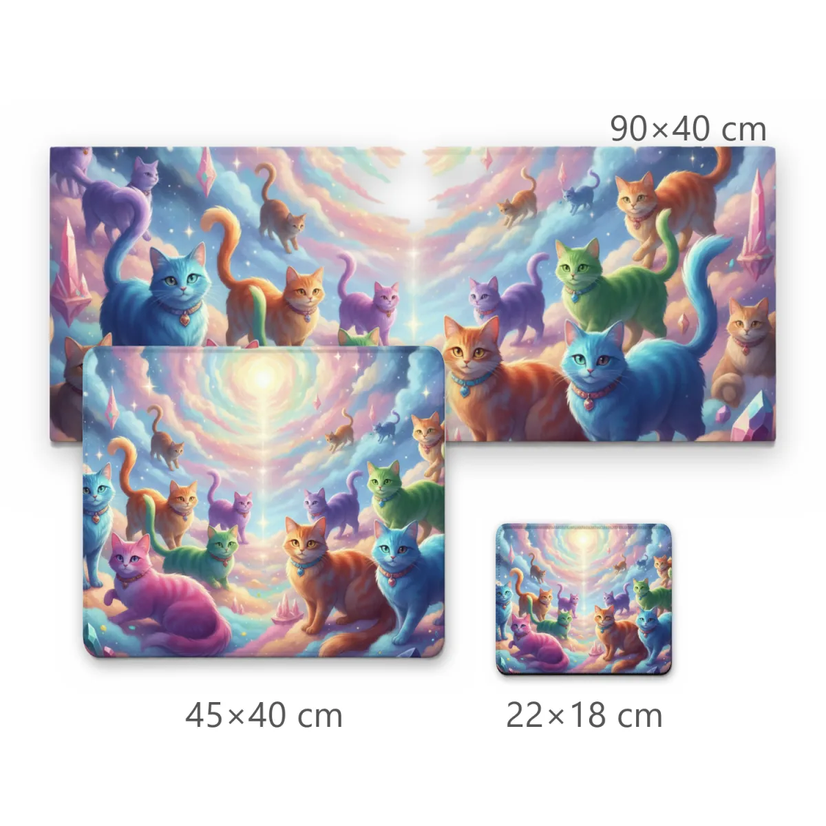 Mousepad Gatos Coloridos Cósmicos em Céu Pastel Estilo Anime