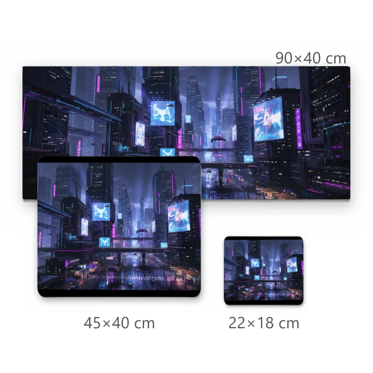 Mousepad Gamer Cidade Cyberpunk Noturna com Letreiros Neon e Arranha-Céus Futuristas