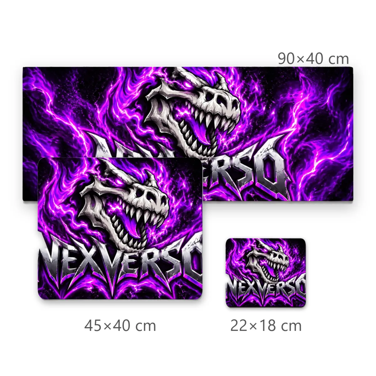 Mousepad Gamer Crânio Dinossauro Nexverso com Chamas Roxas