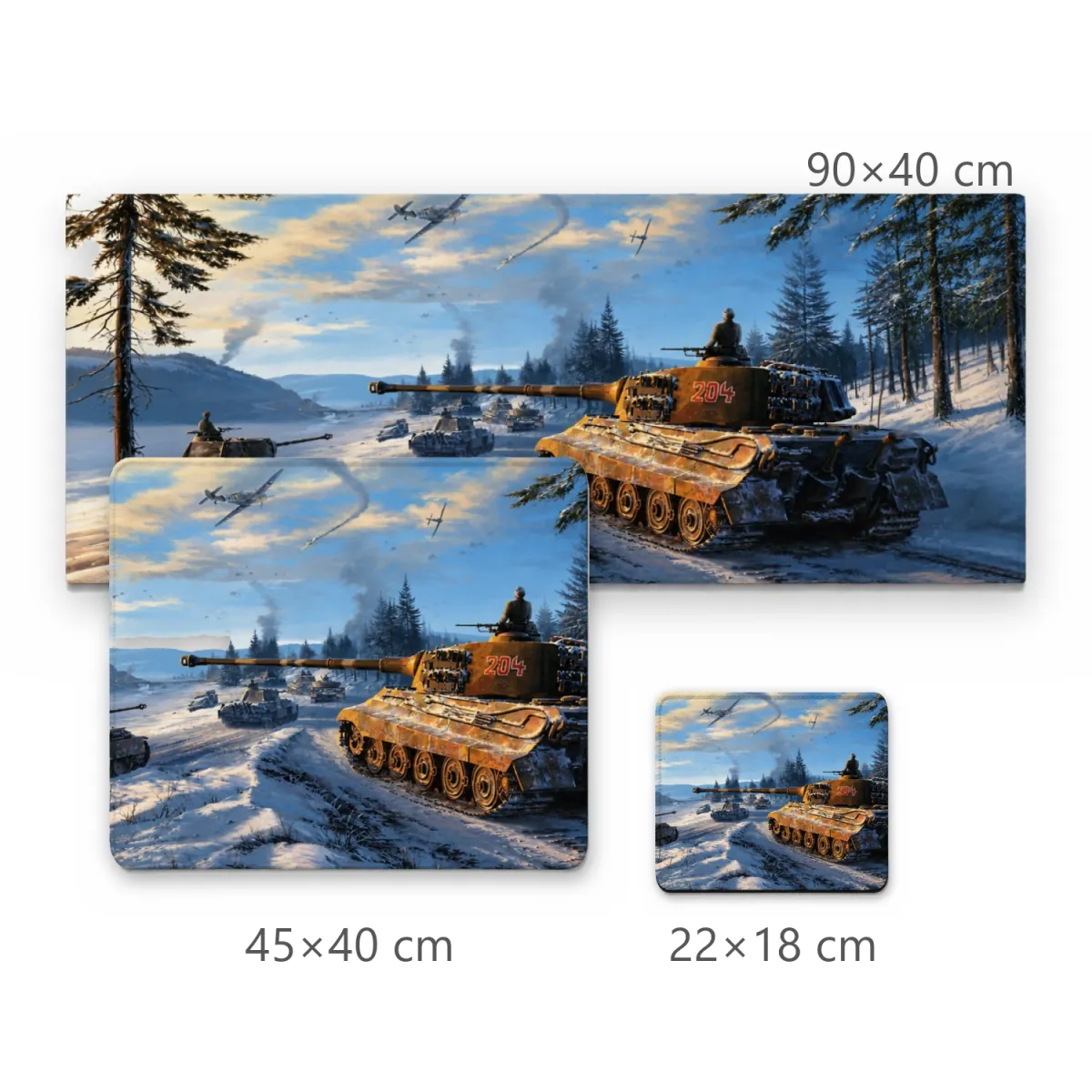 Mousepad Tanques de Guerra na Neve com Aviões de Combate e Cenário Invernal