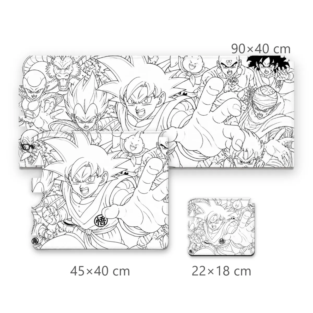 Mousepad Dragon Ball com Personagens em Contorno Preto e Fundo Branco