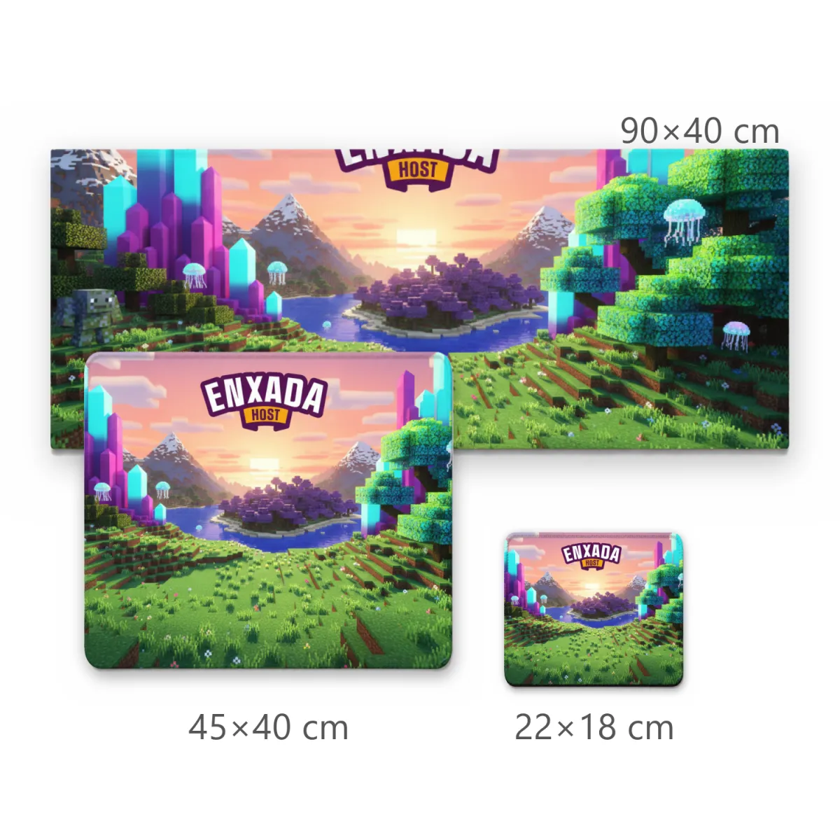 Mousepad Gamer Paisagem Cúbica com Cristais Luminosos e Vale Encantado