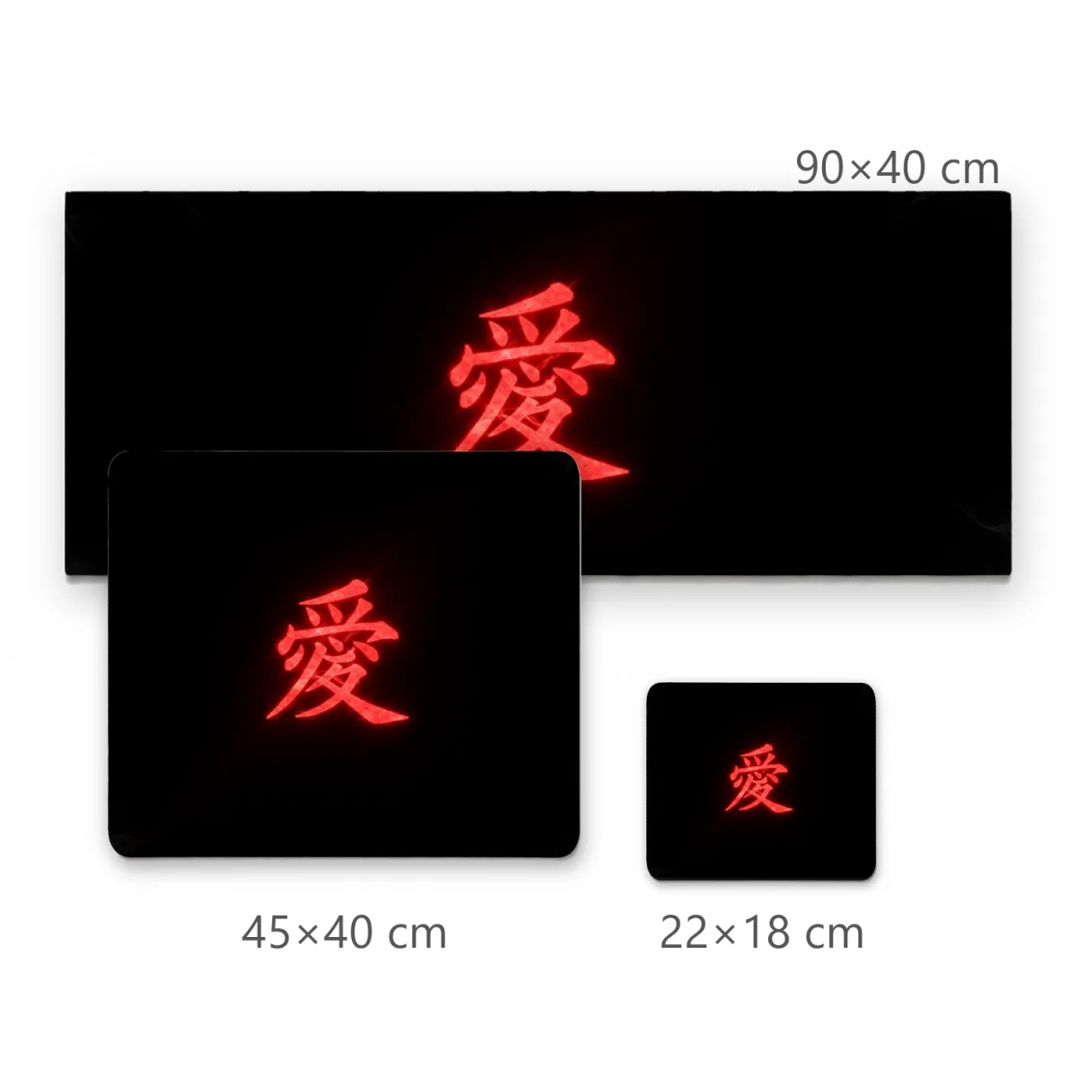 Mousepad Gamer Símbolo Kanji Vermelho com Brilho sobre Fundo Preto Minimalista