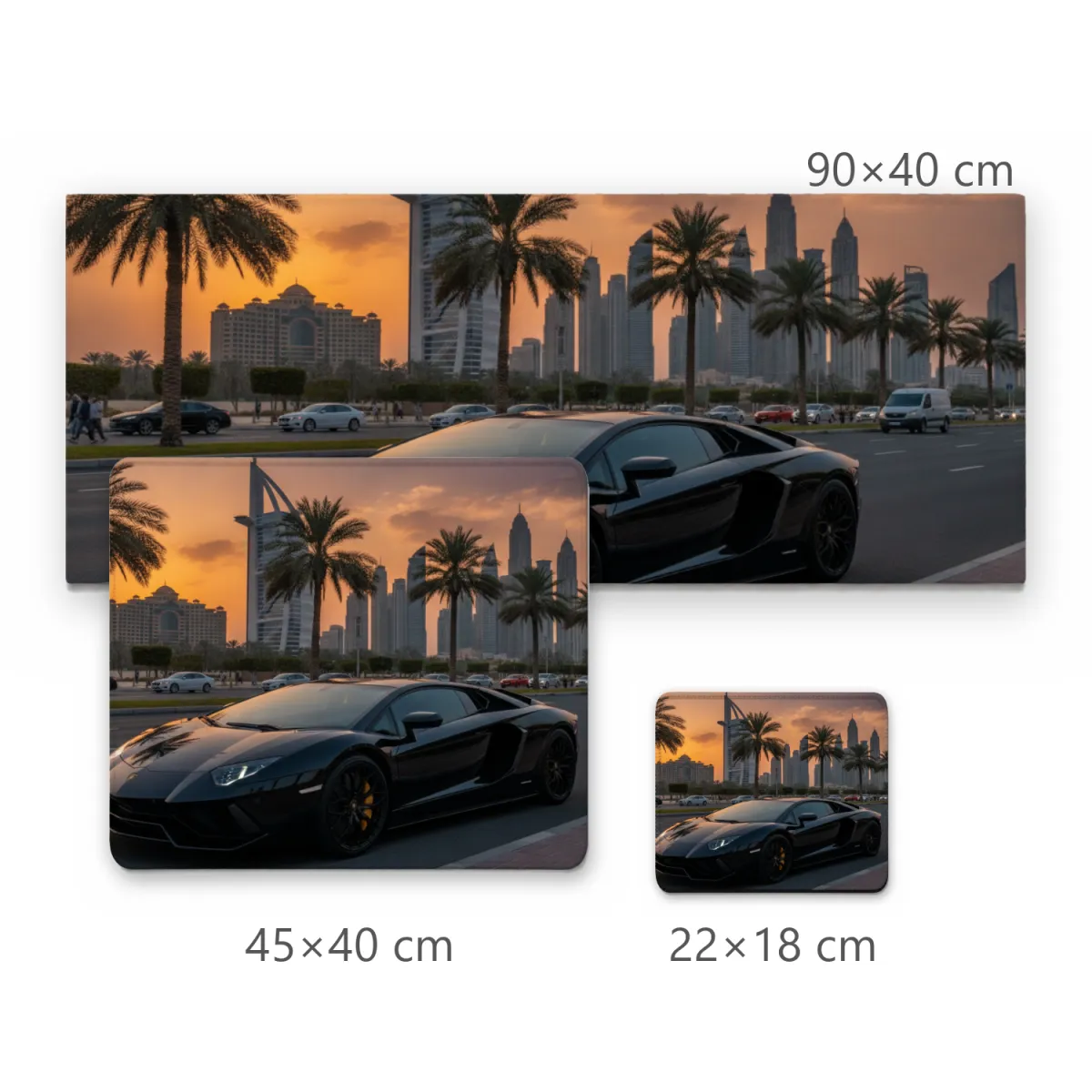 Mousepad Supercarro Preto Esportivo com Skyline Urbano ao Pôr do Sol