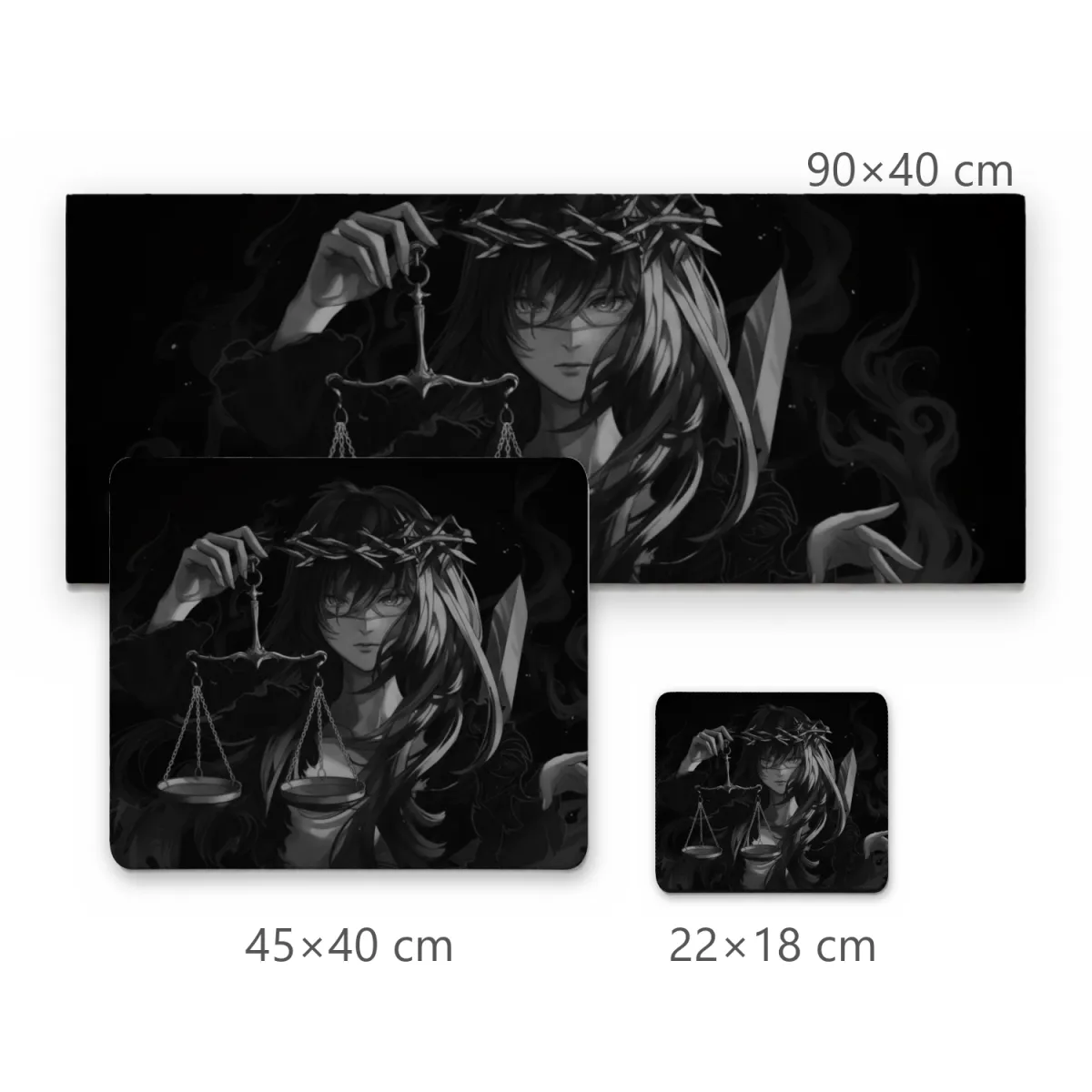 Mousepad Gamer Dama da Justiça em Estilo Anime Preto e Branco