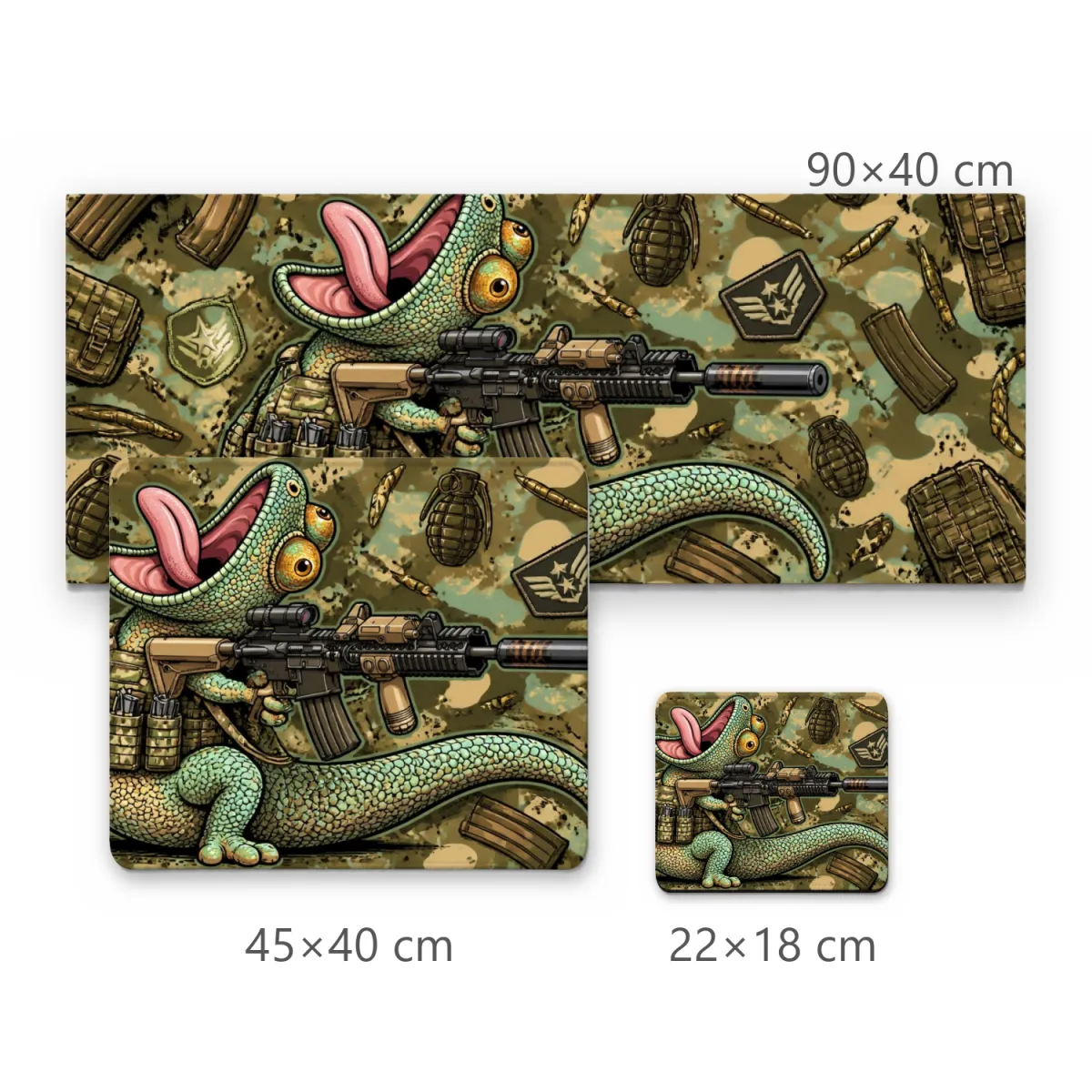Mousepad Militar Camuflado com Lagarto Atirador em Arte Cartoon