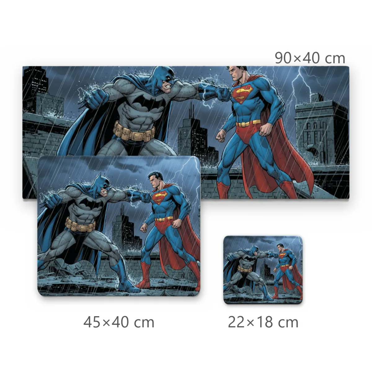 Mousepad Batman contra Superman Duelo Épico na Chuva Sob Raios
