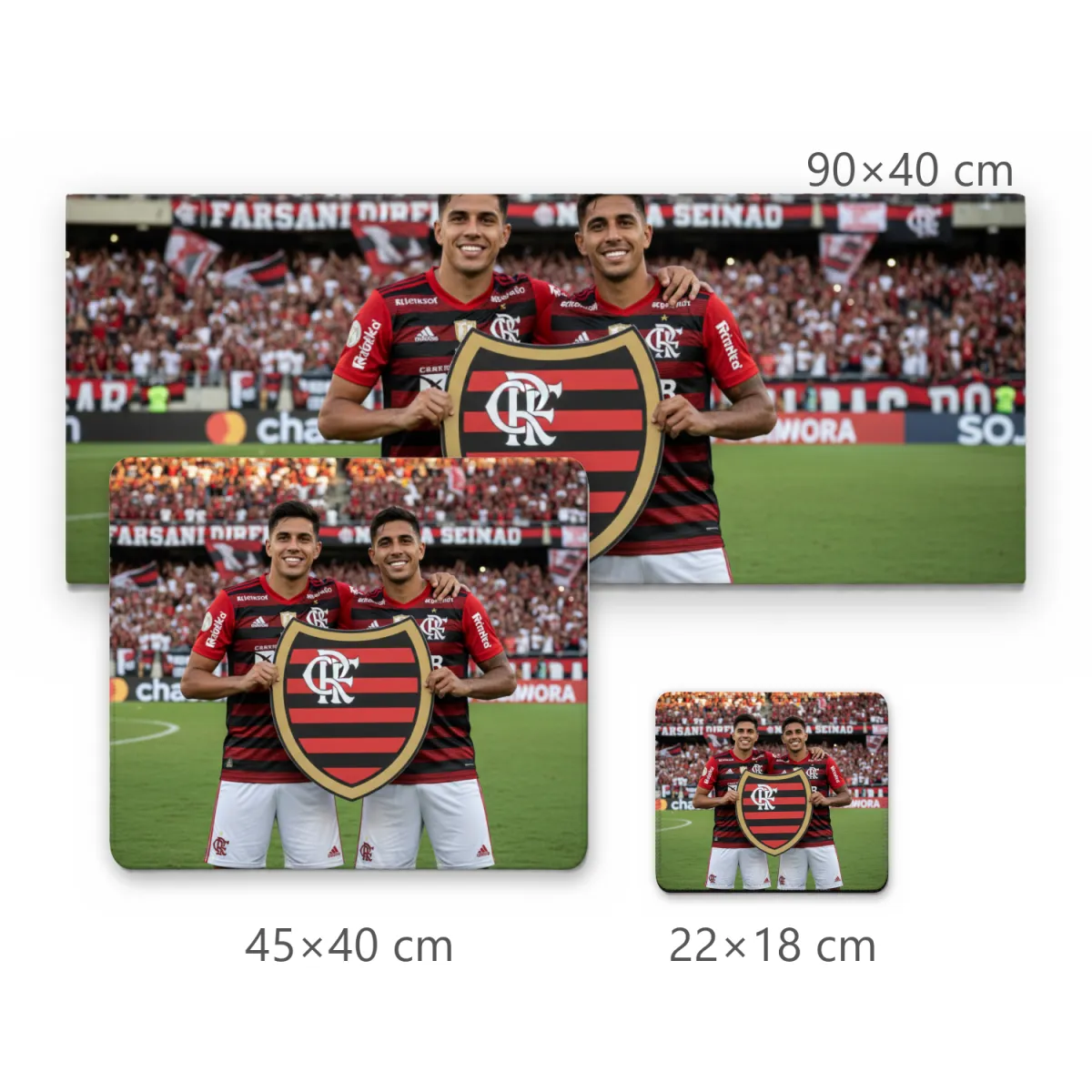 Mousepad Jogadores Arrascaeta e Pedro Segurando Escudo do Flamengo no Estádio