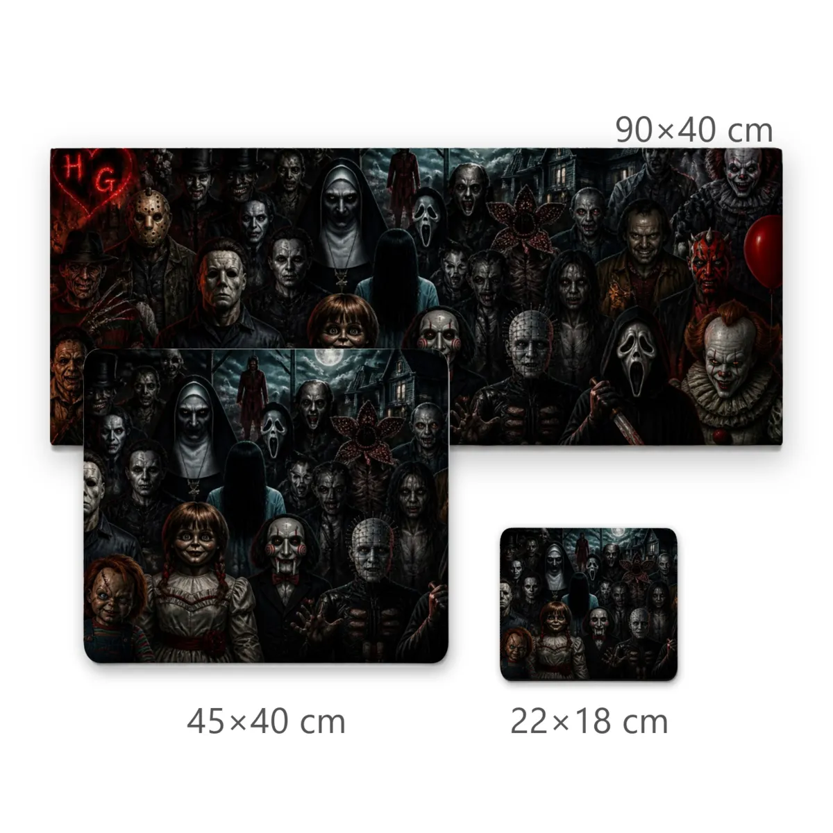 Mousepad Personagens Marcantes do Terror com Coração e Iniciais HG