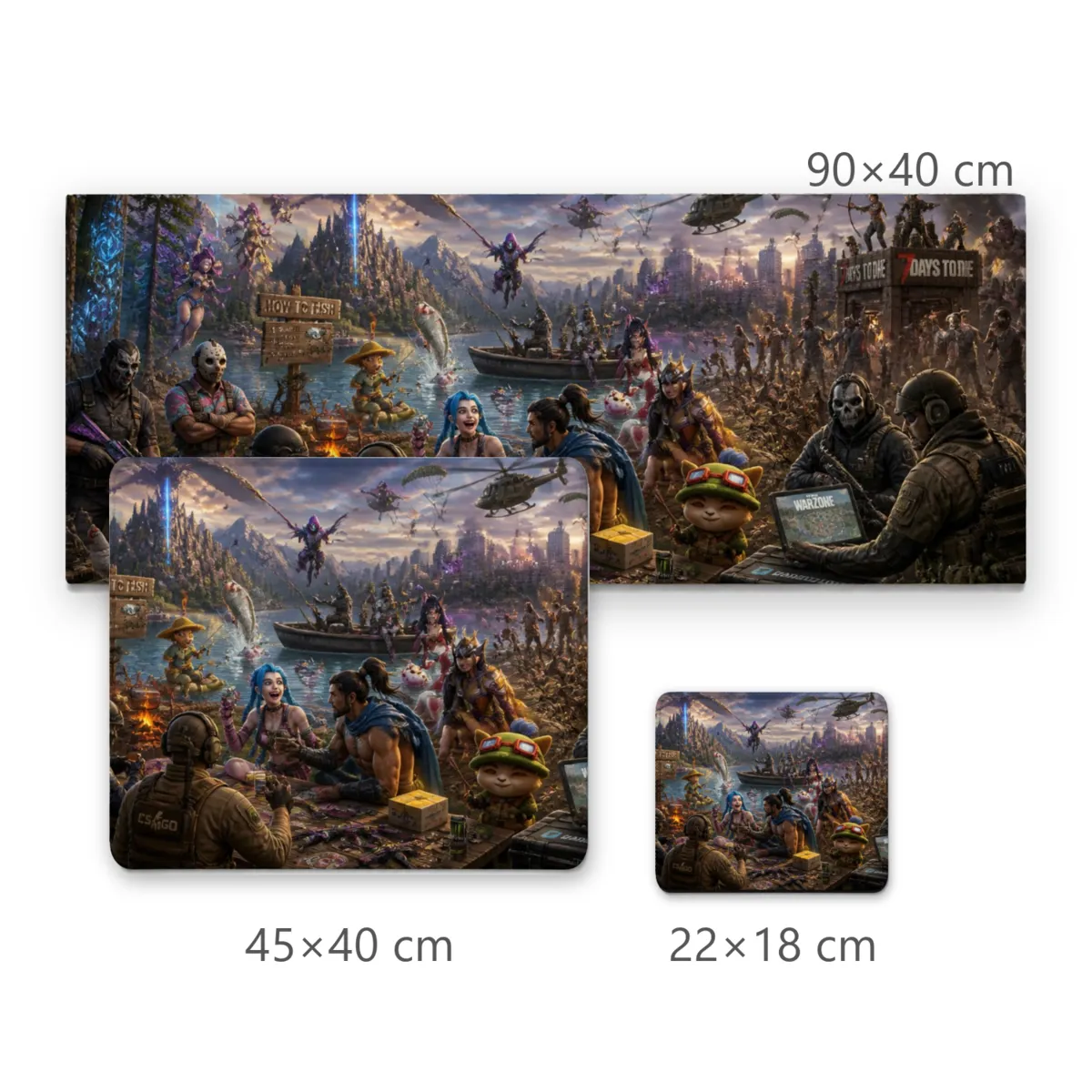 Mousepad Encontro Épico de Games Crossover com Personagens ao Redor da Fogueira