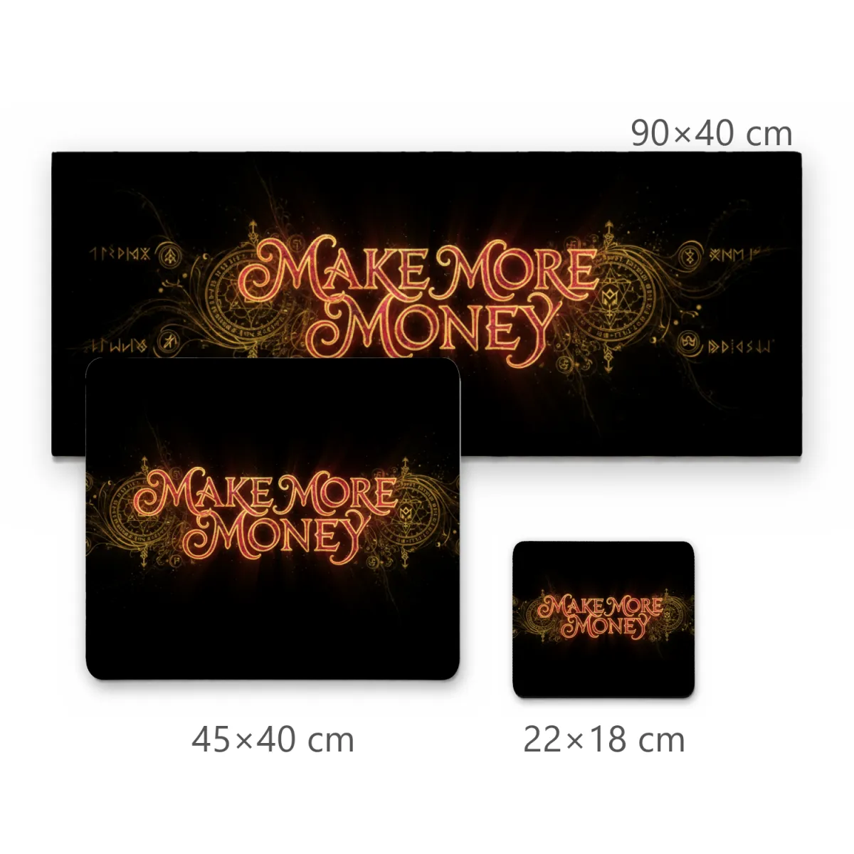 Mousepad Make More Money com Letras Ornamentadas em Vermelho e Fundo Preto