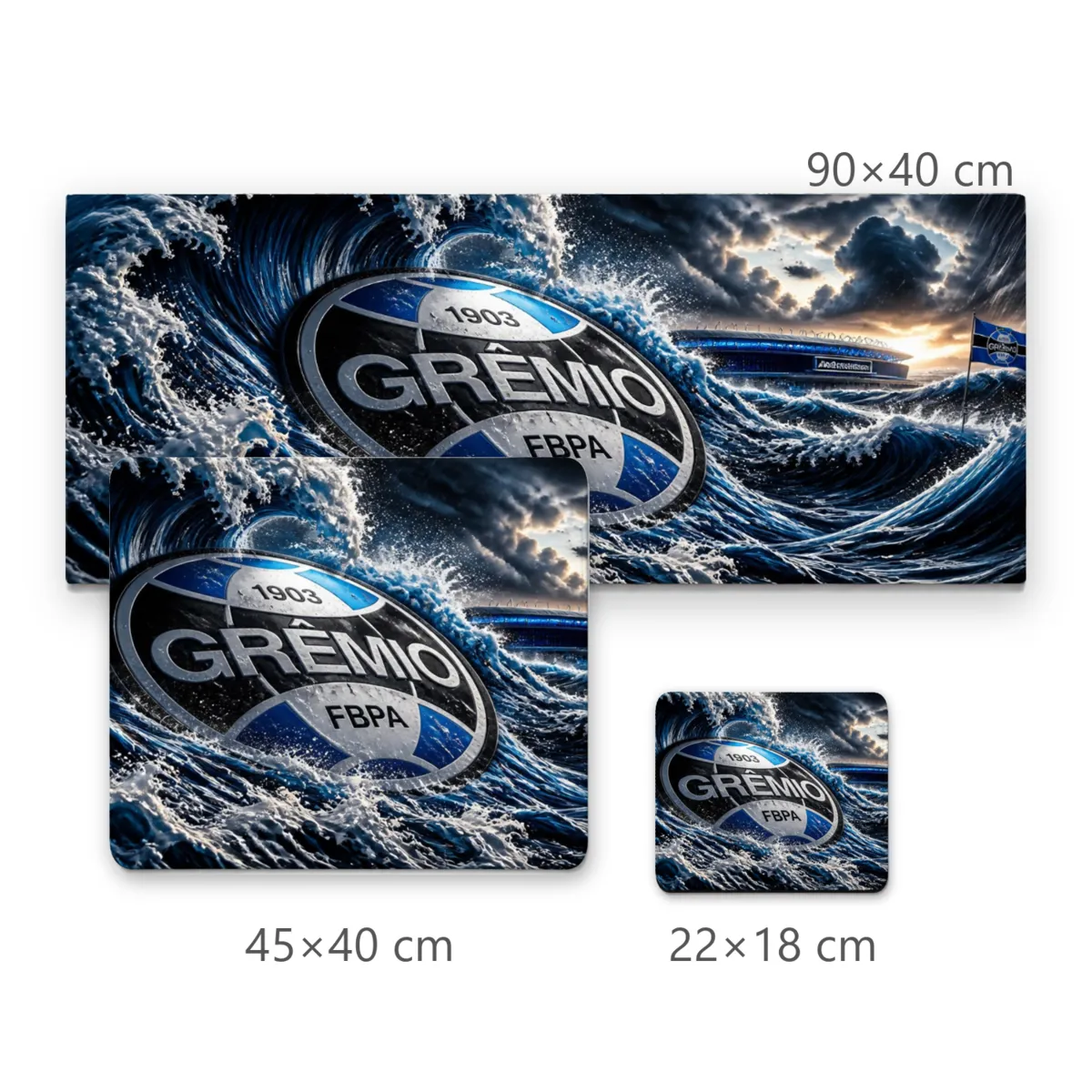 Mousepad Grêmio Imortal com Escudo Tridimensional em Ondas Bravias